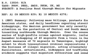 The U.S. Embassy cited information indicating that “migration authorities and local police” in Mexico “often turn a blind eye or collude in” the kidnappings and massacres carried out by the drug cartels.